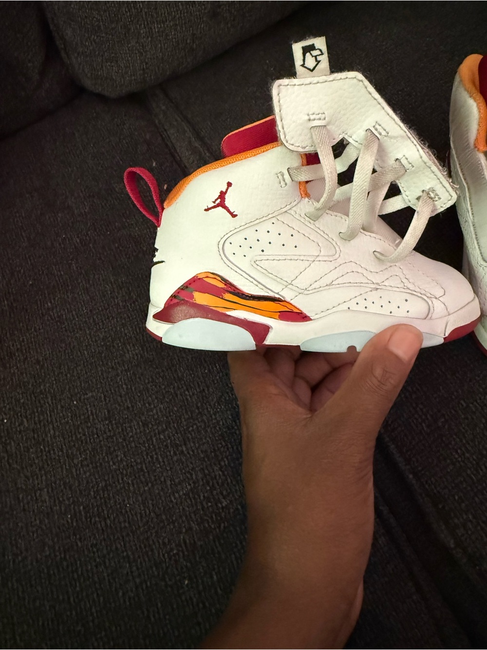 Jordan Kids White, Red and Orange High-Top Sneakers